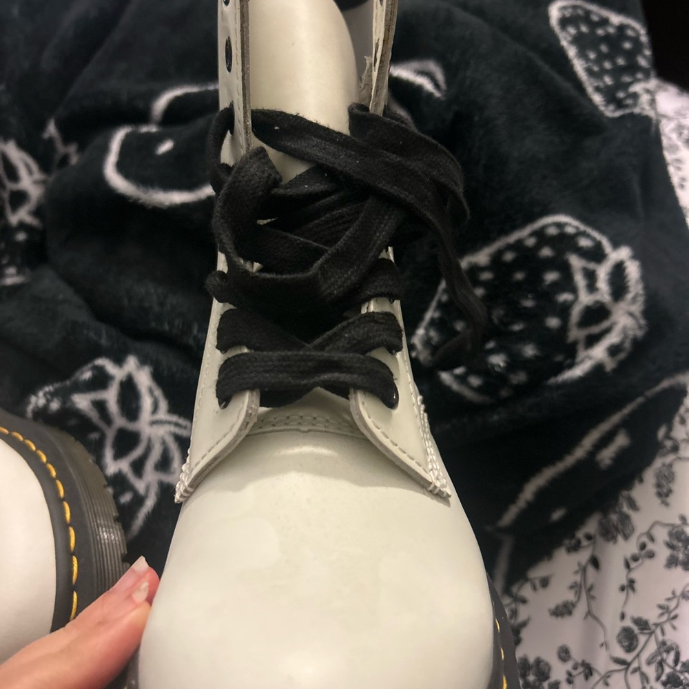 White Lace-Up Boots with Black Lace